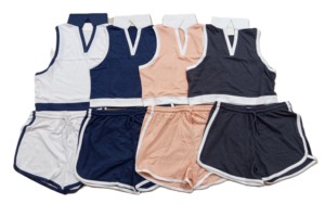 Ensemble short 2 pièces à carreaux pour filles, sans manches, double couche, col rond, 100 % coton, robes décontractées d'été, séchage rapide, teinture en pièce - Product Image 1