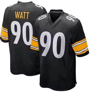 Maillot de football pour homme Pittsburgh Steelers Watt 90, col en V, manches courtes, jaune et noir, imprimé, coupe classique - Product Image 3