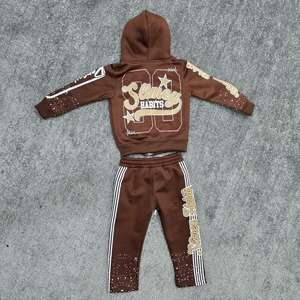 Conjunto de sudaderas con efecto acid wash para hombre, pantalones de chándal acampanados bordados, chándal vintage de estilo urbano, forro polar grueso con cremallera - Product Image 4