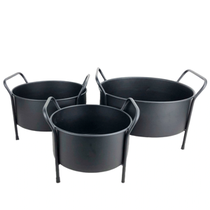 Table de jardin sur mesure de grande taille, décorative, en métal, avec seaux à fleurs artificielles, pot rond en métal avec support - Product Image 1