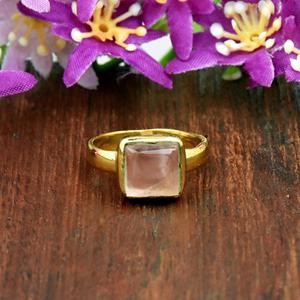 Square Cut Rose Quartz <b>Ring</b> 18K Gold Vermeil <b>Statement</b> <b>Ring</b> Womens Jewelry Handmade Gift - Product Image 1