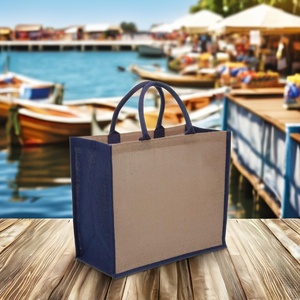 Grands sacs fourre-tout en jute pour femmes, design personnalisé, tissu rayé tendance, sacs de courses réutilisables, longue corde, impression de logo, épicerie - Product Image 2