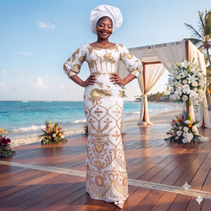 Vestido de Encaje George con Bordado Borgoña |   Vestido Maxi Tradicional Africano de Lujo para Mujer, para Bodas y Fiestas - Product Image 6