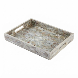 Plateau décoratif classique en nacre incrustée, motif nid d'abeille hexagonal, mosaïque MOP, fait main, laqué, en vente - Product Image 5