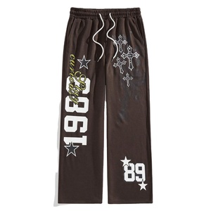 กางเกงวอร์มคอร์ดูรอยพิมพ์ลายตัวอักษรเรขาคณิตแบบสั่งทำพิเศษสำหรับผู้ชาย พรีเมียม ผ้าฝ้าย 100% แห้งเร็ว กันลม ทรงปกติ ขาบาน - Product Image 1