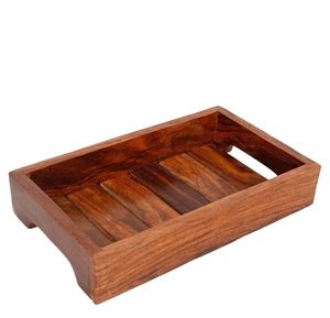 Bandeja de madera para servir, acabado en madera natural, diseño robusto, adecuada para servir desayuno, aperitivos, bebidas, cocina, comedor - Product Image 1