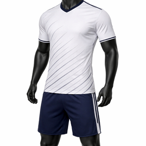 Ensemble de maillot de football pour homme, imprimé géométrique blanc, manches courtes, polyester respirant, uniforme adulte, logo personnalisé, uniforme de football - Product Image 4
