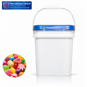 Seau en plastique carré de 15 L de qualité alimentaire avec couvercle et poignée pour l'emballage en vrac de bonbons et confiseries - Product Image 1