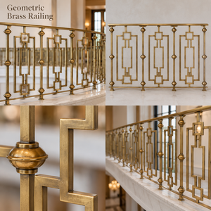 Rampe d'escalier en bronze géométrique avec motifs carrés escalonnés pour hôtels de luxe, villas et intérieurs modernes - Product Image 5