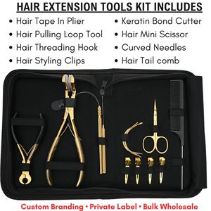 Kit d'outils professionnels en acier inoxydable pour extensions de cheveux : Pince à bandes, Coupe-keratine, Outil à boucle, Mini-ciseaux, Pinces de coiffure - Product Image 2