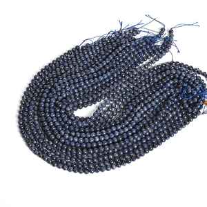 Perles de saphir naturel authentique, bleu foncé, micro-facettées, rondes, en vrac, pour la création de bijoux, bracelets - Product Image 4