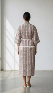 ชุดกิโมโนผ้าฝ้ายพิมพ์ลายดอกไม้สุดหรูหรา สไตล์ดั้งเดิม งานฝีมือประณีต ชุดลำลองใส่สบาย ระบายอากาศได้ดี เหมาะสำหรับฤดูร้อน ชุดนอนผู้หญิงลำลอง - Product Image 6