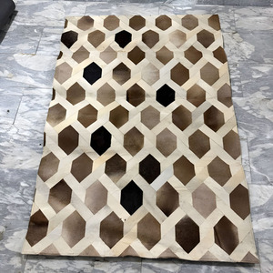 Elegant Handmade Hair on Hide Square Cowhide Area Rug Geometric <b>Leather</b> Block Patchwork ForFloor Carpet Living Room Home Styling - Product Image 1
