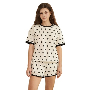 Custom Logo Women's Polka Dot Two Piece <b>Set</b> Summer Casual Shorts T-shirt <b>Set</b> Crew Neck Short Sleeve Contrast <b>Set</b> Manufacturer - Product Image 2