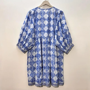 Vestido Casual Midi para Mujer, Tejido 100% Algodón, Liso, Manga Corta, Cintura Imperio, Estilo Babydoll, Cuello en V, Holgado, Funcional - Product Image 3