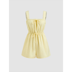 Mono vaquero para mujer sin mangas, de cintura alta, con tirantes, color liso, ajuste holgado informal, por encima de la rodilla, para primavera y verano, estilo urbano. - Product Image 4