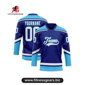 Maillot de hockey sur glace personnalisé jaune et bleu, col en V, manches trois quarts, uniforme d'équipe sublimé pour hommes - Product Image 6