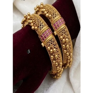 Juego de brazaletes chapados en oro de 24 quilates con piedras de rubí para mujer, joyería para fiesta de boda - Product Image 1