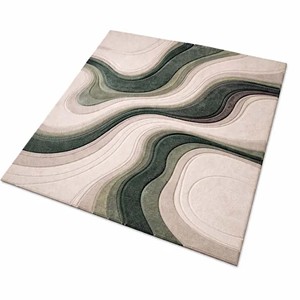 พรมทอมือลายนามธรรมสีเขียวเบจ พรมหรูหราเนื้อนุ่มทำจากขนสัตว์ สำหรับตกแต่งห้องนั่งเล่น ห้องนอน และบ้าน - Product Image 4