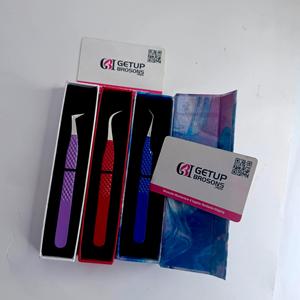 Pince à cils en acier inoxydable avec poignée diamantée couleur personnalisée, à 90 degrés et courbée pour extensions de cils volume - Product Image 1