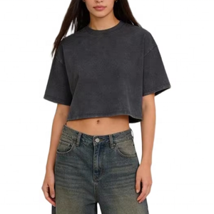 T-shirt court pour femme, coupe épaules tombantes, délavé, personnalisable avec logo, vente en gros OEM, vêtements de sport pour femme, haute qualité, meilleure vente - Product Image 2
