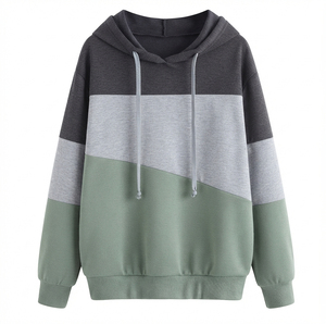 Sweat-shirt à capuche pour femme en molleton épais mélange coton, color block, manches longues, épaules tombantes, décontracté, hiver, 360g - Product Image 6