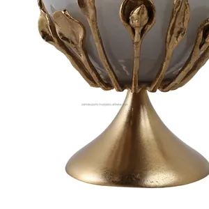 Ceramic Candle Holder with Gold Base and Leaf Design for Home Decoration - Product Image 2