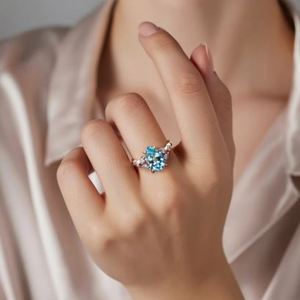 Anillo de Topacio Azul Corte Pera, Plata de Ley 925, Chapado en Oro, Joyería de Lujo, Gema para Mujer, Regalo de Boda y Aniversario para Ella - Product Image 3