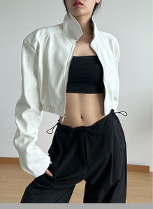 Chaqueta de Motocicleta de Cuero PU con Logotipo Personalizado, Estilo Urbano Invernal, Chaqueta Corta con Cremallera y Manga Larga para Mujer, Top Corto de Poliéster - Product Image 4