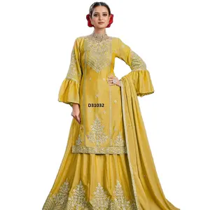 女性印度最佳女性穿沙拉拉设计师Salwar Kameez现成的gharara婚纱刺绣套装2023系列