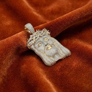 Gold Tone Jesus Head Pendant Necklace <b>Iced</b> <b>Out</b> Hip Hop Moissanite Charm Mens Luxury Fashion <b>Chain</b> - Product Image 2