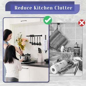 Portarotolo da Cucina Autoadesivo in Acciaio Inossidabile Nero, Montaggio a Parete o su Mobile per un Comodo Uso Domestico - Product Image 4