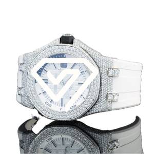 Montre chronographe 41 mm style moissanite, or rose bicolore, entièrement pavée de diamants, montre de luxe glacée - Product Image 4