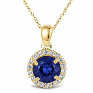 Nouveau design, collier pendentif halo en or jaune massif 18 carats serti de saphirs naturels et de diamants, bijoux fins pour elle - Product Image 1