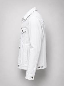 Veste en jean blanche pour homme, fermeture à boutons, coupe classique, écologique, coupe-vent, style décontracté, vêtement d'automne, tissu 100% coton tissé - Product Image 4