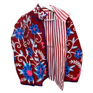 Handmade Bohemian Corduroy Suzani Jacket Women's Floral Embroidered Quilted Autumn <b>Winter</b> Fashion <b>Coat</b> - Product Image 1