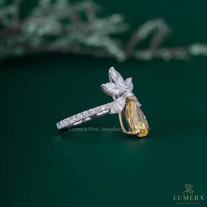 3.14 Carat Lab Grown Fancy Yellow Diamond VVS2 Pear Cut Floral <b>Crown</b> <b>Ring</b> in 9k/10k/14k/18k Gold IGI Certified Luxury Engagement - Product Image 3