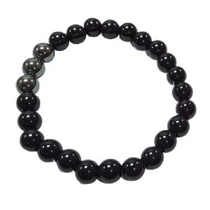 <b>Crystal</b> <b>bracelet</b> Black Obsidian & Hematite Round Beads <b>Bracelet</b> 8mm Stone Gemstone Fashion Men and <b>Women</b> Gift Energy - Product Image 2