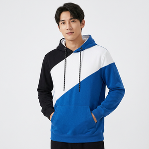 เสื้อสเวตเชิ้ตมีฮู้ดบล็อกสีสำหรับผู้ชาย ทรงปกติ ผ้าถัก สวมใส่สบายๆ สำหรับฤดูใบไม้ร่วง สีน้ำเงิน ขาว ดำ แขนยาว - Product Image 4