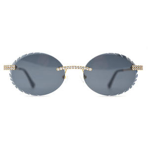 <b>Rimless</b> Oval <b>Sunglasses</b> Gradient Blue Lenses Retro Style Light Weight Unisex Adult Casual Wear - Product Image 3