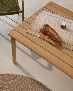 Table à manger moderne en teck massif – Plateau à lattes minimaliste, table en bois durable pour intérieur et extérieur, idéale pour les espaces contemporains - Product Image 4