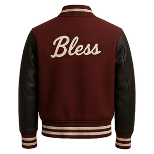 Chaqueta Varsity de Béisbol Cómoda con Cuerpo de Lana, Color Granate, Mangas de Cuero, Abrigo Cálido de Lana para Invierno con Diseño de Logotipo Personalizado - Product Image 2