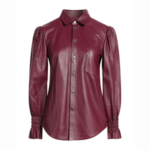 2026 Women Lightweight Breathable Embroidery Plain Dyed Oversized Leather Shirt Casual Loose Fit <b>Long</b> <b>Sleeve</b> Button Fashion - Product Image 4