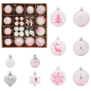 Juego de 40 Adornos Navideños Blancos y Rosas, Bolas y Adornos para Árbol - Product Image 2