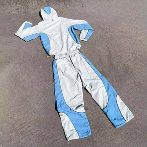 Conjunto Deportivo Cortavientos para Hombre, Color Azul Claro y Blanco, de Secado Rápido, Tejido de Poliéster, con Capucha, Venta al Por Mayor - Product Image 3