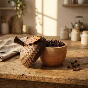 Tasse à boire en bois façonnée à la main en forme de gland, tasse en bois à grain naturel, vaisselle écologique pour la table quotidienne - Product Image 5