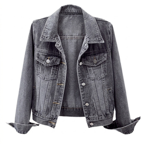 Veste en jean délavé pour femme, style tendance, couleur unie, boutonnée, coupe classique, en coton tissé, pour l'automne - Product Image 3