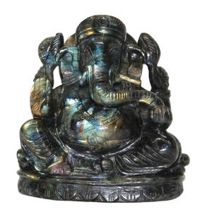 รูปปั้นพระพิฆเนศจากคริสตัลลาบราดอไรต์  งานแกะสลักจากหินคริสตัลบำบัด ผลิตในอินเดีย หินอัญมณี - Product Image 1