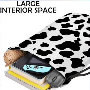 <b>Drawstring</b> <b>Backpack</b> Cow Print Pattern Portable Sport Bag Modern Style Digital Printing Wholesale OEM Supplies - Product Image 3