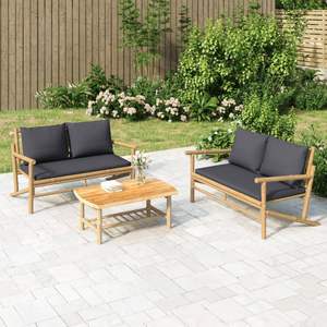 Juego de Muebles de Jardín de Bambú con Cojines Gris Oscuro para Patio - Product Image 1